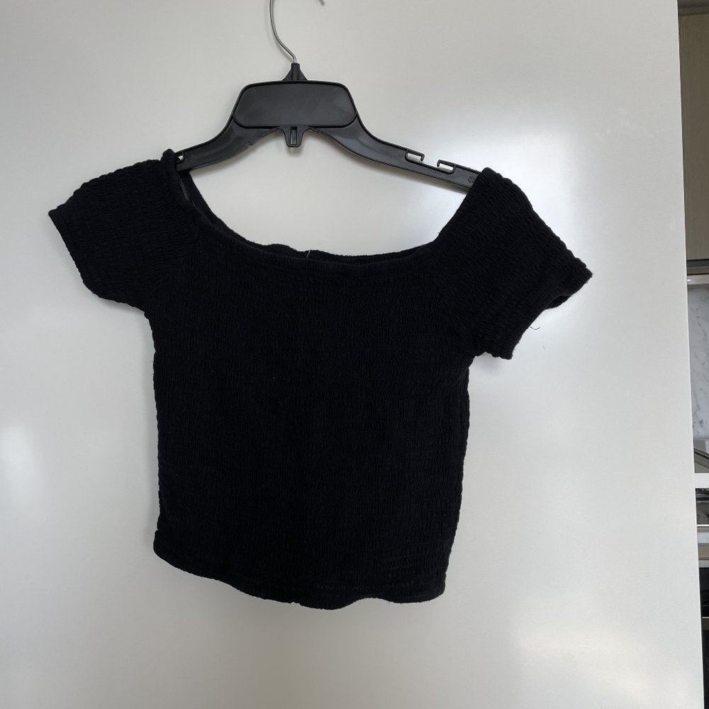 Smocked Black Crop Top